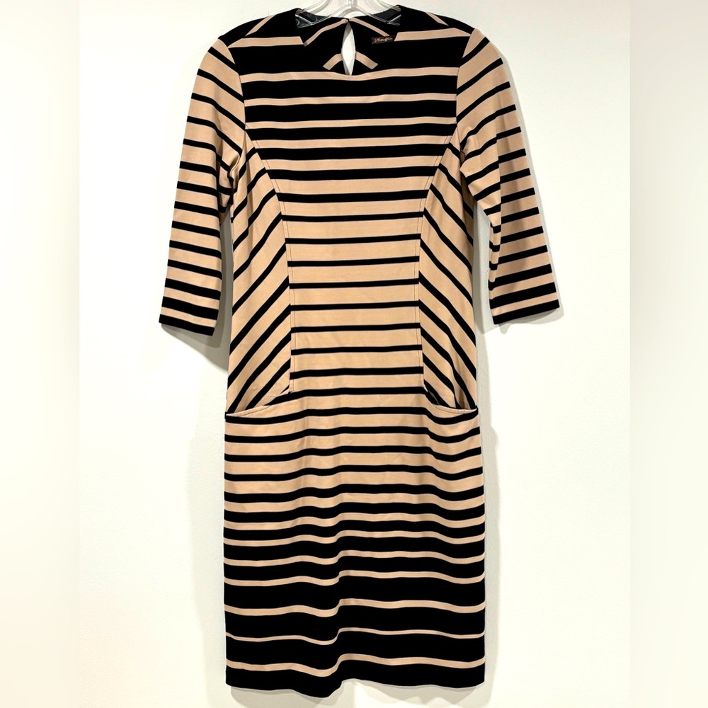 J McLaughlin Womens Dress Catalyst Sheath Black Tan Stripe Classic Size XS